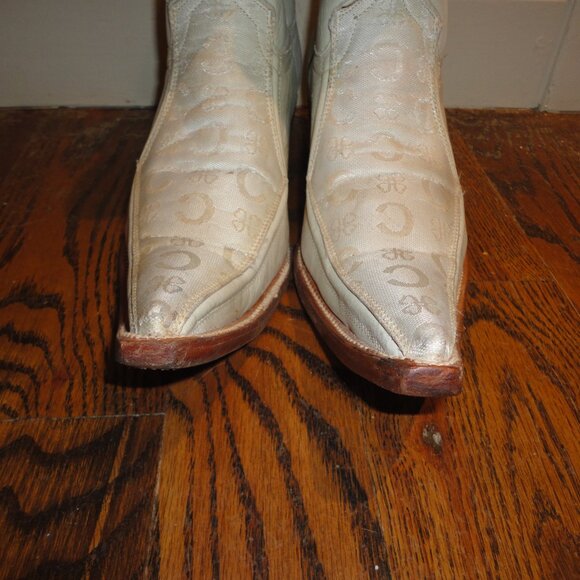 VERETTA Men\'s White Leather & Canvas Pointed Toe Western Boots Size 8 main image 4